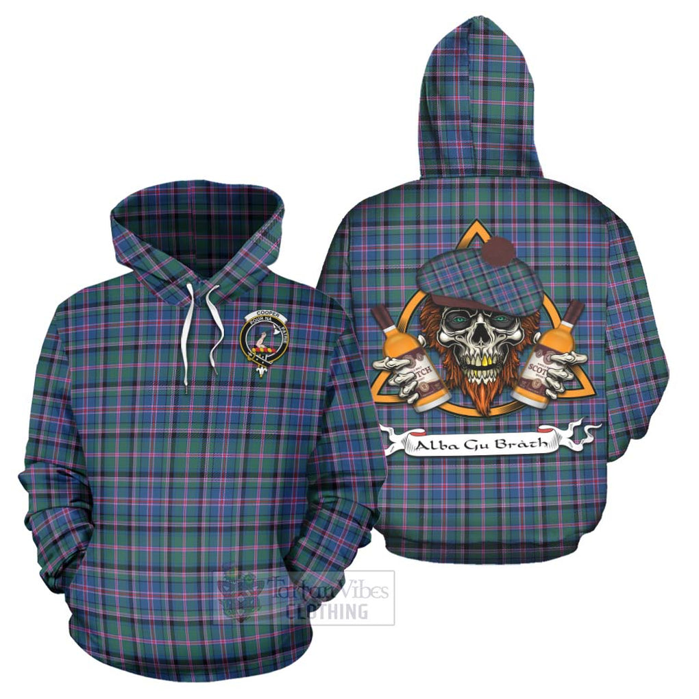 Tartan Vibes Clothing Cooper Tartan Hoodie with Family Crest and Bearded Skull Holding Bottles of Whiskey