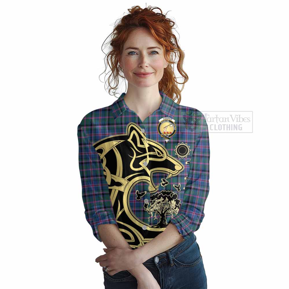 Tartan Vibes Clothing Cooper Tartan Women's Casual Shirt with Family Crest Celtic Wolf Style