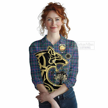 Cooper Tartan Women's Casual Shirt with Family Crest Celtic Wolf Style