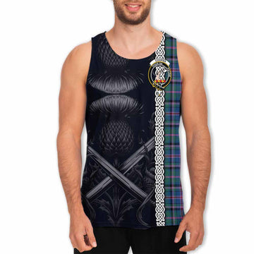 Cooper Tartan Men's Tank Top with Family Crest Cross Sword Thistle Celtic Vibes