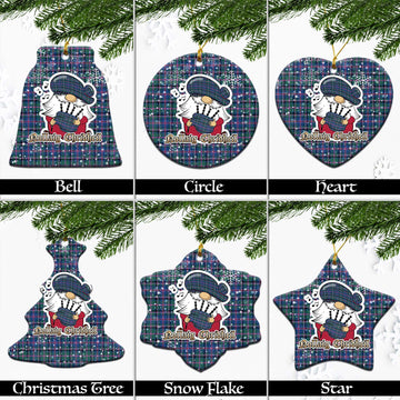 Cooper Tartan Christmas Ceramic Ornaments with Scottish Gnome Playing Bagpipes