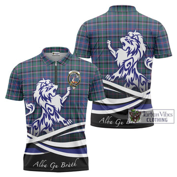 Cooper Tartan Zipper Polo Shirt with Alba Gu Brath Regal Lion Emblem