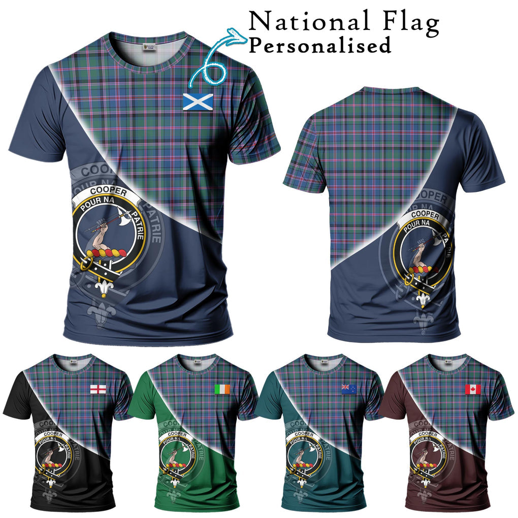 Cooper Tartan T-Shirt with Personalised National Flag and Family Crest Half Style Kid's Shirt - Tartanvibesclothing Shop