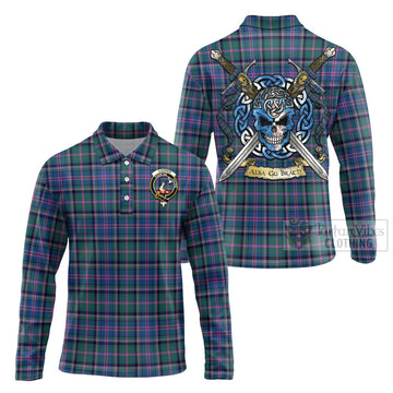 Cooper Tartan Long Sleeve Polo Shirt with Family Crest Celtic Skull Style