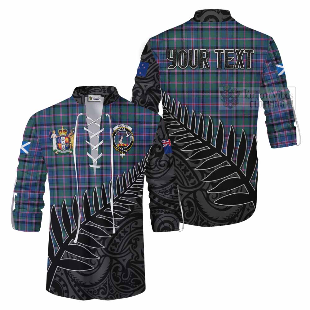 Tartan Vibes Clothing Cooper Crest Tartan Ghillie Kilt Shirt with New Zealand Silver Fern Half Style