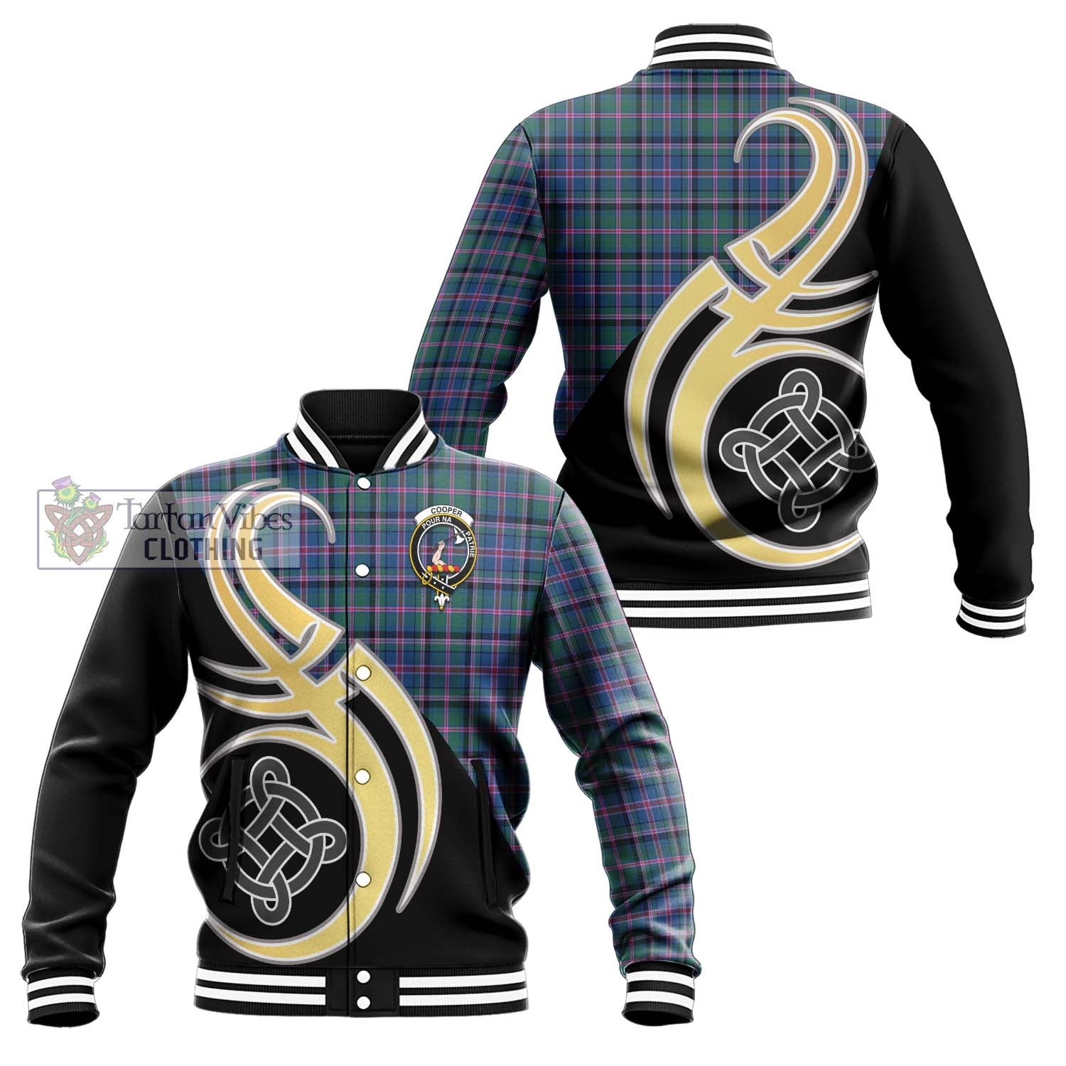 Cooper Tartan Baseball Jacket with Family Crest and Celtic Symbol Style Unisex - Tartan Vibes Clothing