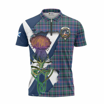 Cooper Tartan Family Crest Zipper Polo Shirt Scottish Thistle Celtic Inspired Unisex - Tartan Vibes Clothing