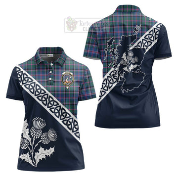 Cooper Tartan Women's Polo Shirt Featuring Thistle and Scotland Map