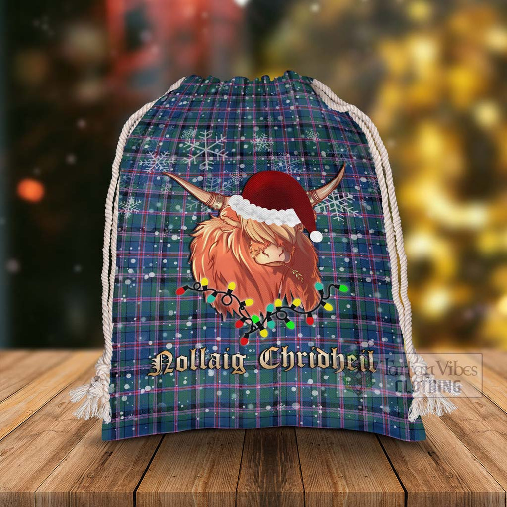 Tartan Vibes Clothing Cooper Tartan Christmas Santa's Bag with Highland Cow