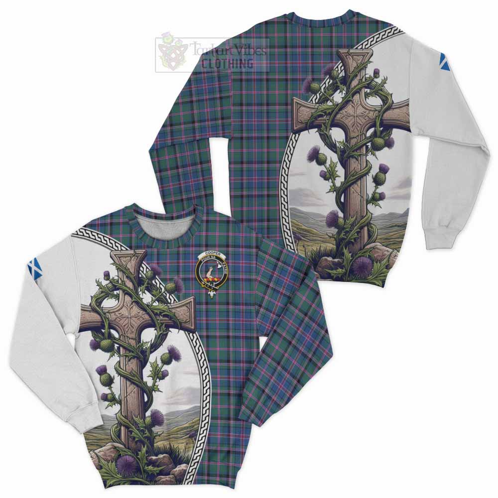 Tartan Vibes Clothing Cooper Tartan Sweatshirt with Family Crest and St. Andrew's Cross Accented by Thistle Vines