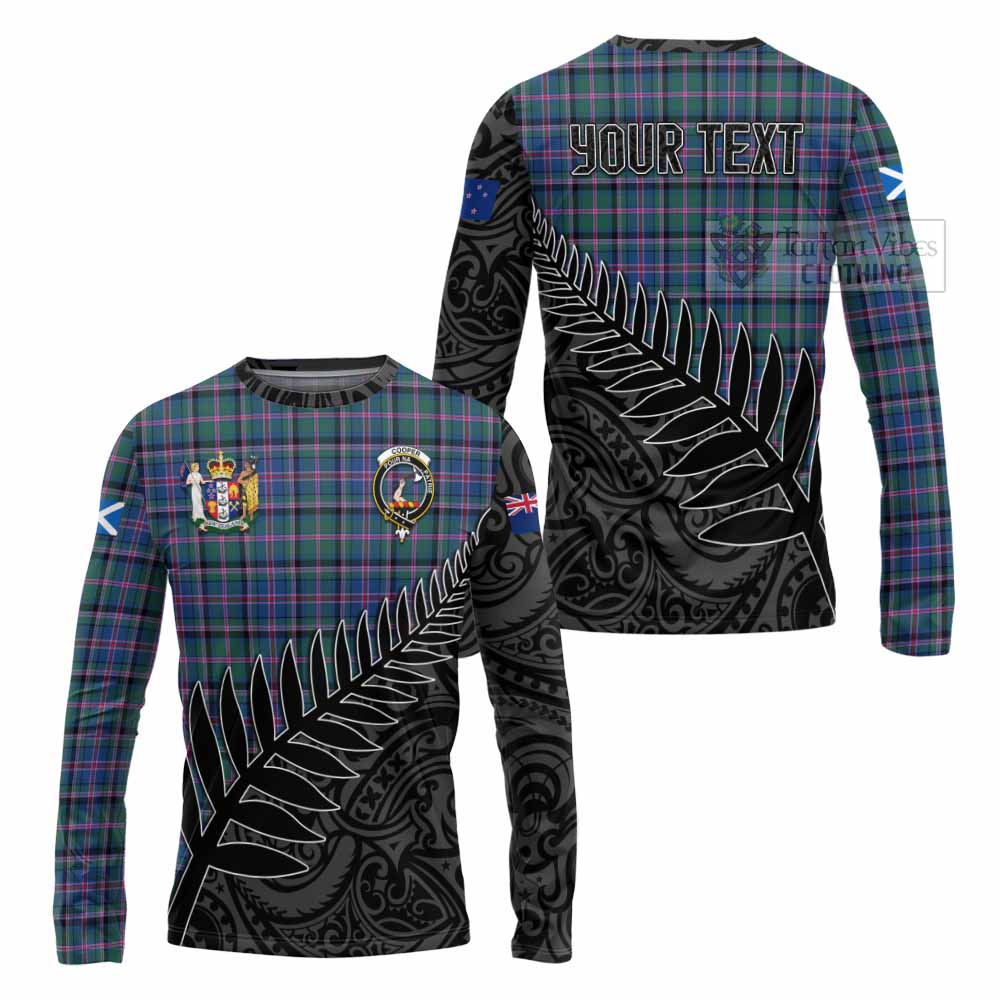 Tartan Vibes Clothing Cooper Crest Tartan Long Sleeve T-Shirt with New Zealand Silver Fern Half Style