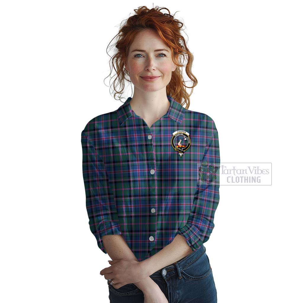 Tartan Vibes Clothing Cooper Tartan Women's Casual Shirt with Family Crest Celtic Skull Style