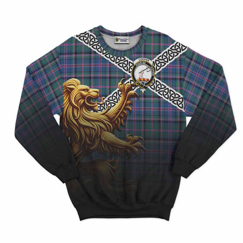 Cooper Crest Tartan Sweatshirt with Golden Lion Emblem Celtic Style Unisex - Tartan Vibes Clothing