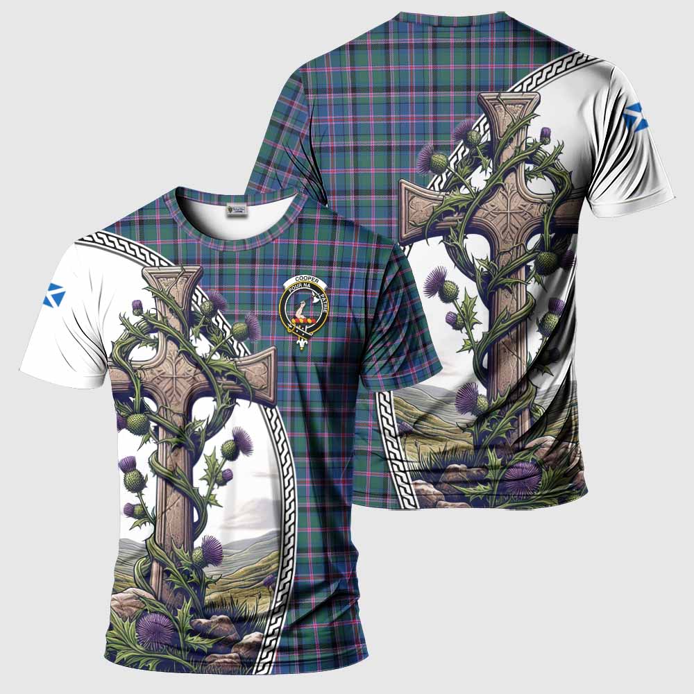 Tartan Vibes Clothing Cooper Agnew Tartan T-Shirt with Family Crest and St. Andrew's Cross Accented by Thistle Vines