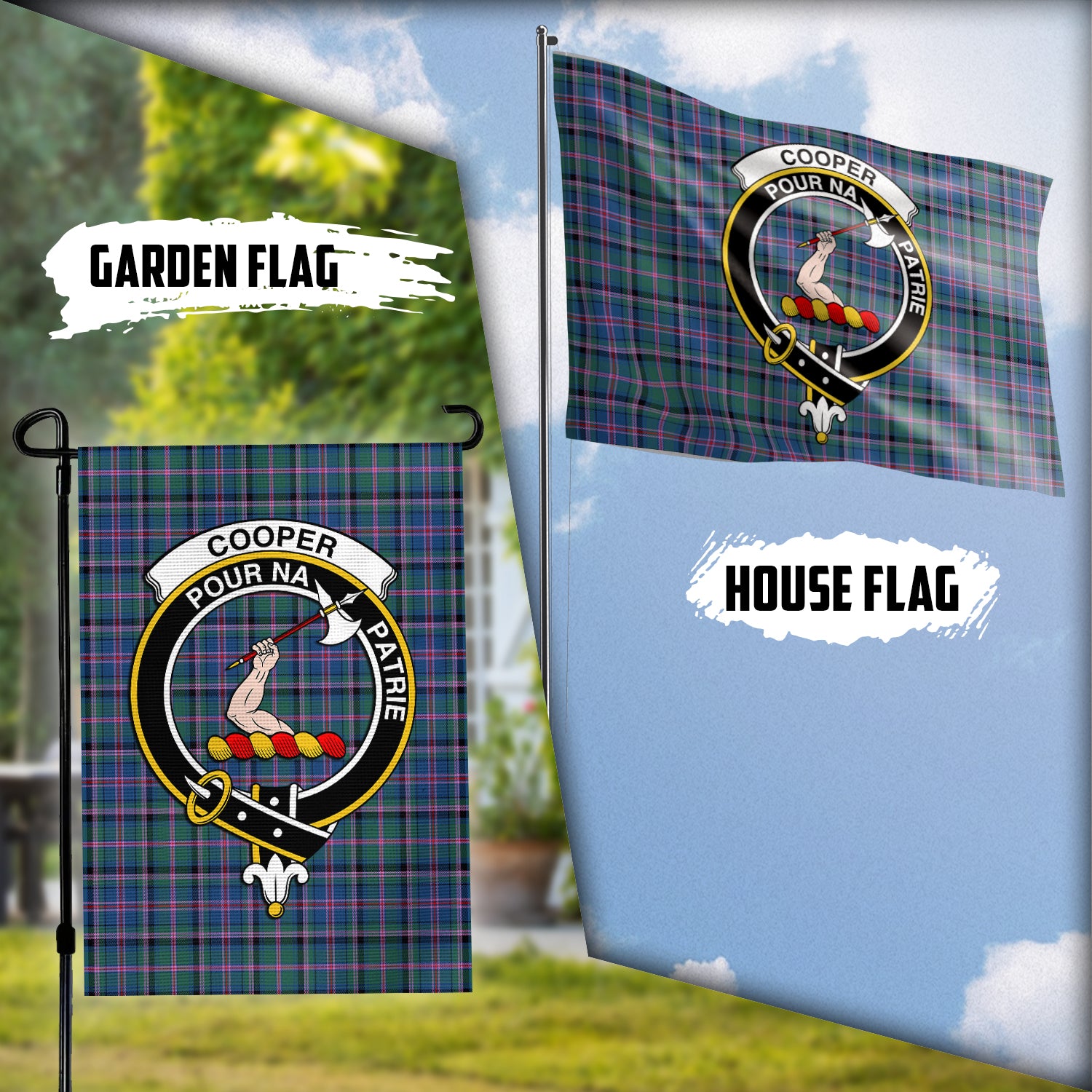 Cooper Tartan Flag with Family Crest Garden Flag (Vertical) - Tartan Vibes Clothing