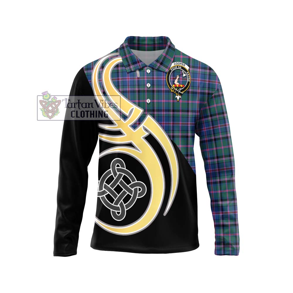 Cooper Tartan Long Sleeve Polo Shirt with Family Crest and Celtic Symbol Style Unisex - Tartan Vibes Clothing