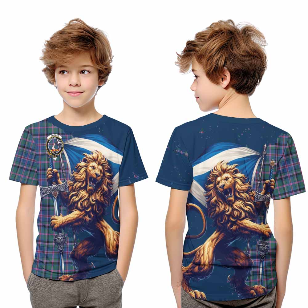 Tartan Vibes Clothing Cooper Tartan Family Crest Kid T-Shirt with Scottish Majestic Lion