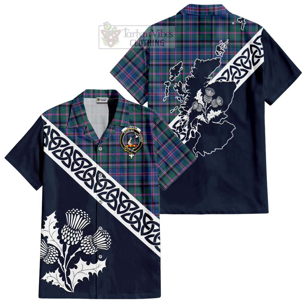 Tartan Vibes Clothing Cooper Tartan Short Sleeve Button Shirt Featuring Thistle and Scotland Map