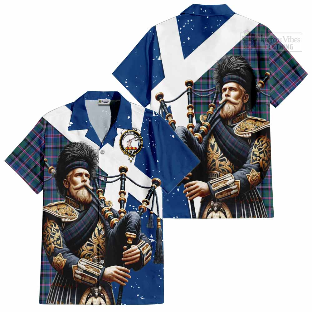 Tartan Vibes Clothing Cooper Tartan Short Sleeve Button Shirt with Family Crest Scottish Bagpiper Vibes