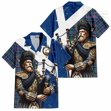 Cooper Tartan Short Sleeve Button Shirt with Family Crest Scottish Bagpiper Vibes