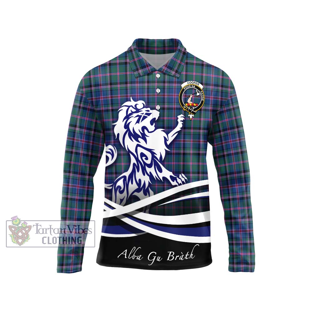 Cooper Tartan Long Sleeve Polo Shirt with Alba Gu Brath Regal Lion Emblem Unisex - Tartanvibesclothing Shop