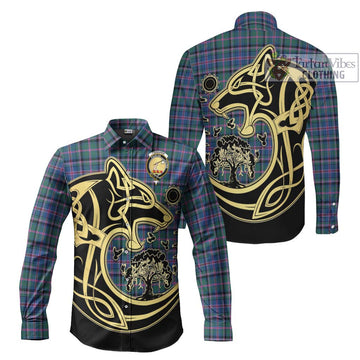 Cooper Tartan Long Sleeve Button Shirt with Family Crest Celtic Wolf Style