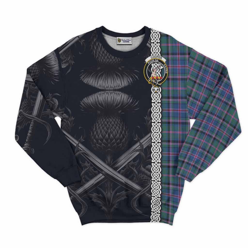 Tartan Vibes Clothing Cooper Tartan Sweatshirt with Family Crest Cross Sword Thistle Celtic Vibes