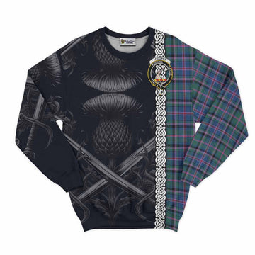 Cooper Tartan Sweatshirt with Family Crest Cross Sword Thistle Celtic Vibes