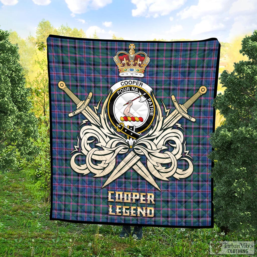 Tartan Vibes Clothing Cooper Tartan Quilt with Clan Crest and the Golden Sword of Courageous Legacy