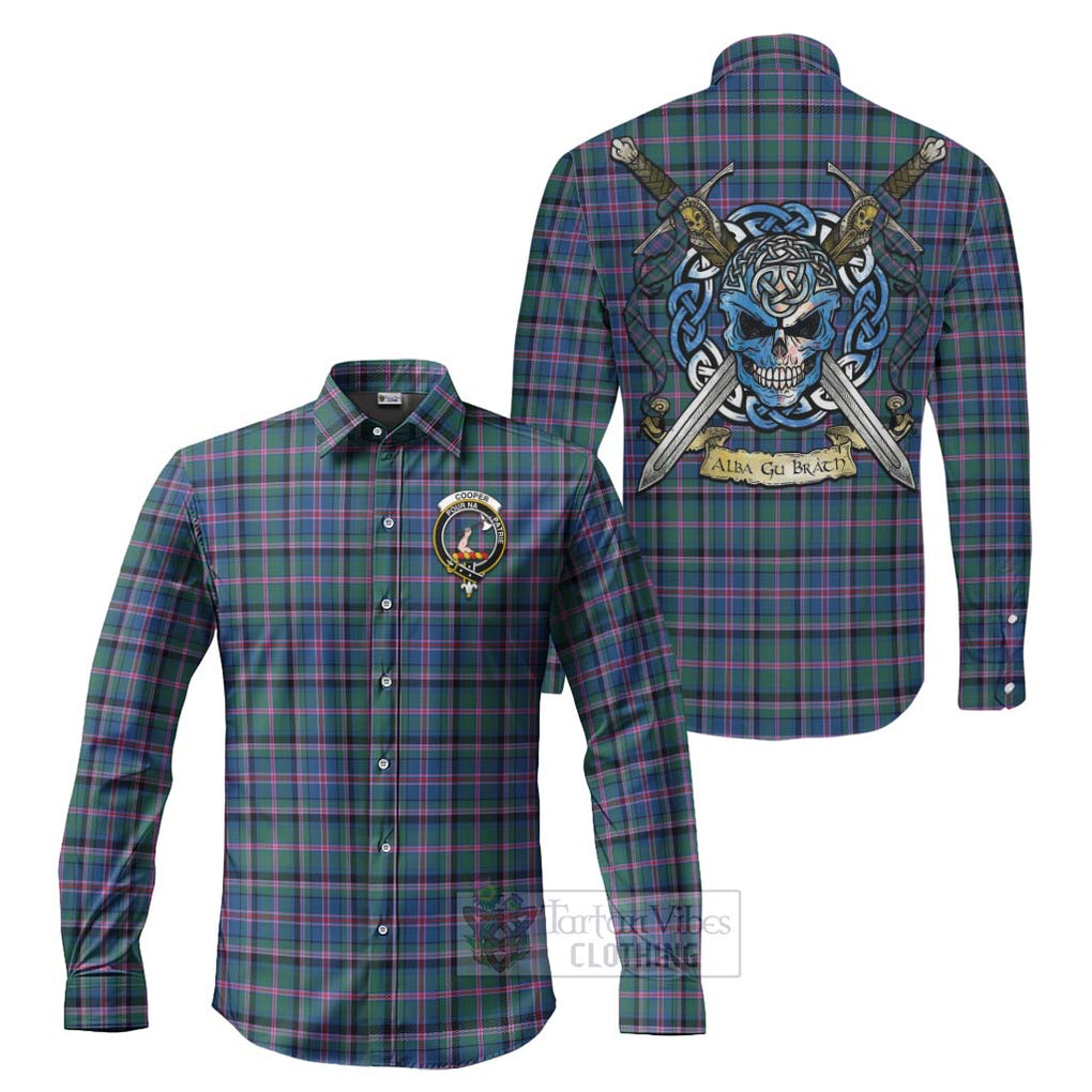 Tartan Vibes Clothing Cooper Tartan Long Sleeve Button Shirt with Family Crest Celtic Skull Style