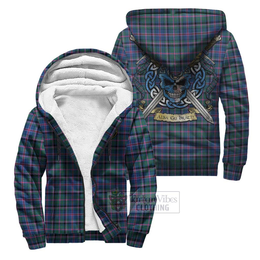 Tartan Vibes Clothing Cooper Tartan Sherpa Hoodie with Family Crest Celtic Skull Style