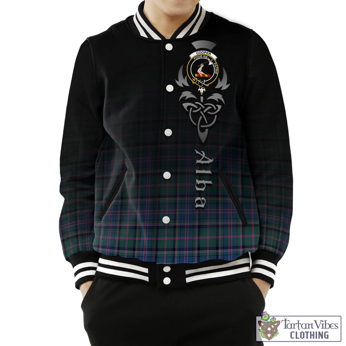 Cooper Tartan Baseball Jacket Featuring Alba Gu Brath Family Crest Celtic Inspired Unisex - Tartan Vibes Clothing