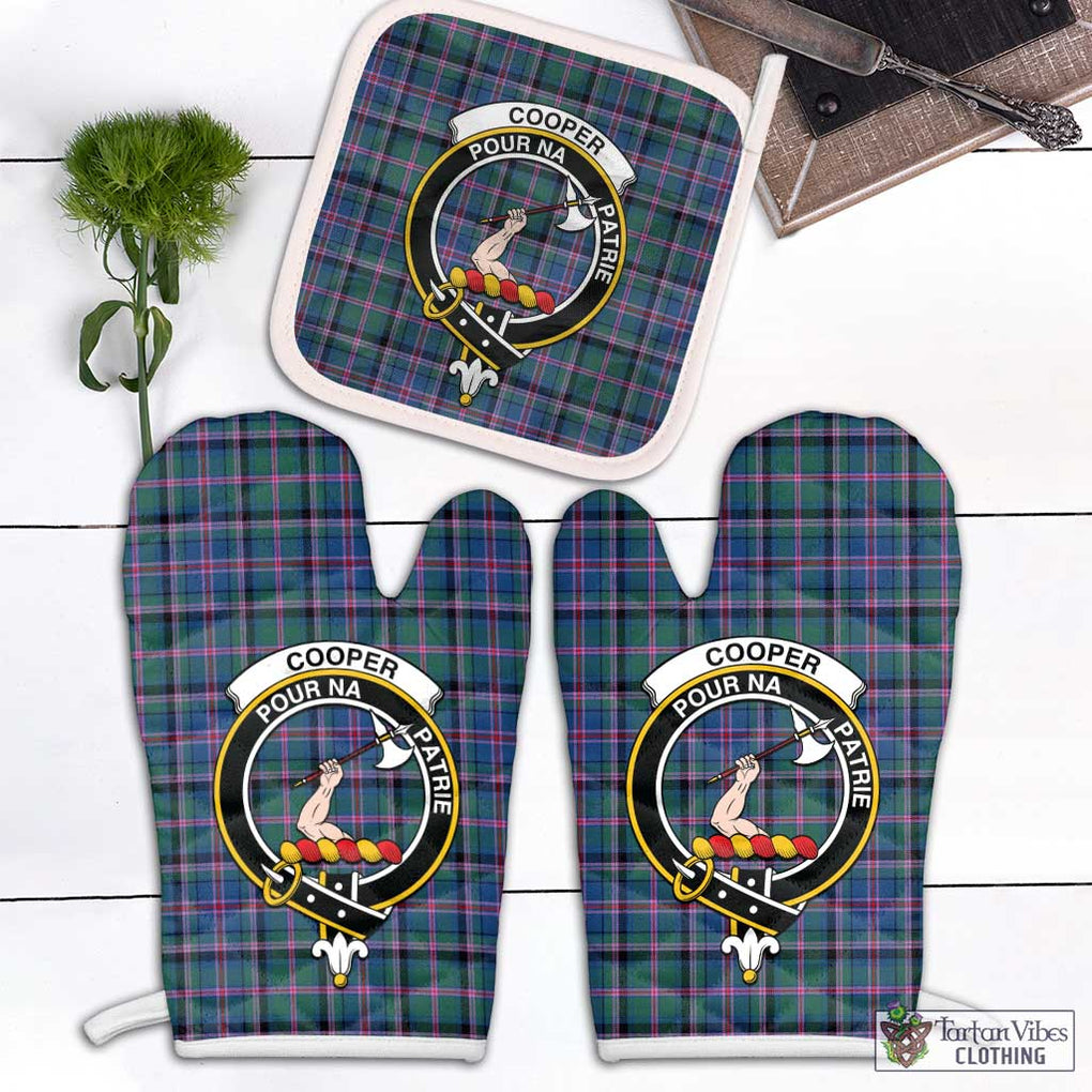 Cooper Tartan Combo Oven Mitt & Pot-Holder with Family Crest Combo 1 Oven Mitt & 1 Pot-Holder White - Tartan Vibes Clothing