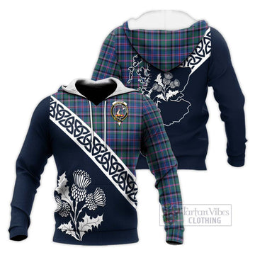 Cooper Tartan Knitted Hoodie Featuring Thistle and Scotland Map