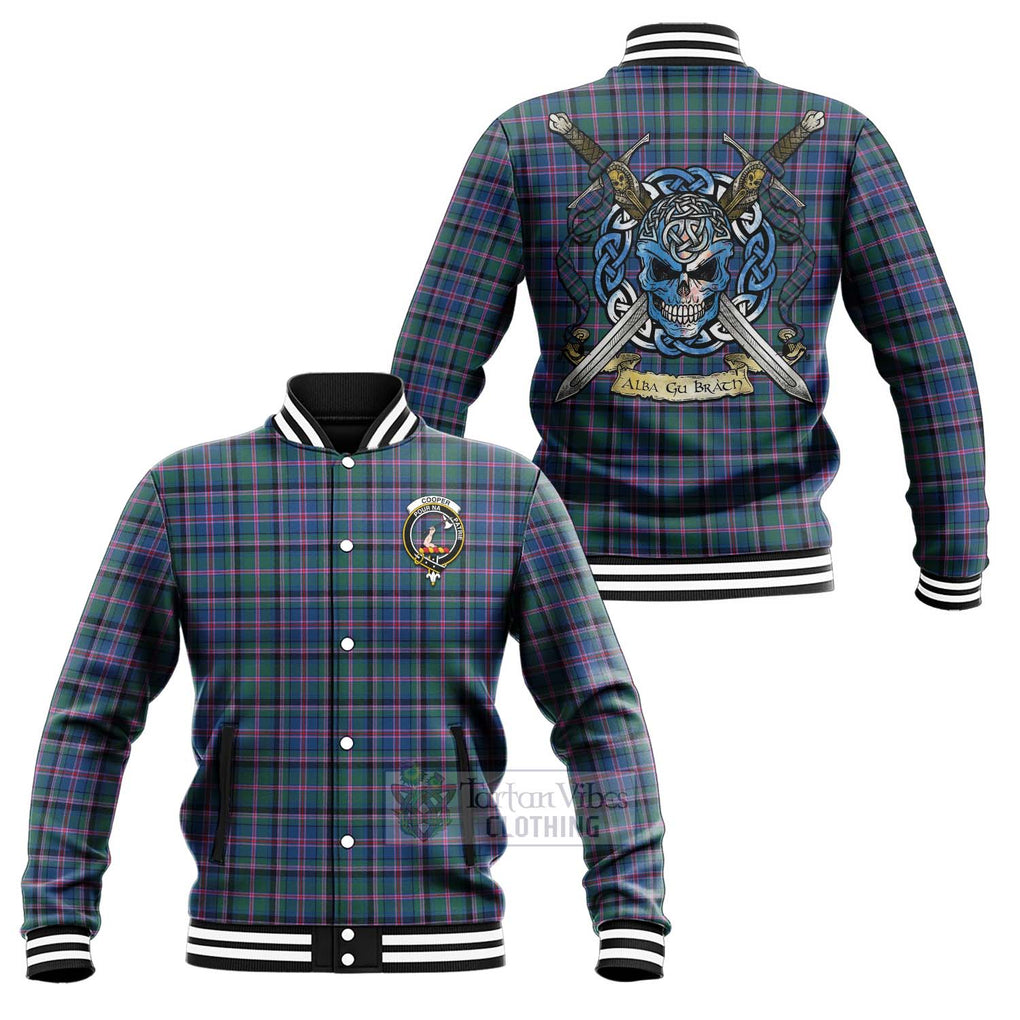 Tartan Vibes Clothing Cooper Tartan Baseball Jacket with Family Crest Celtic Skull Style