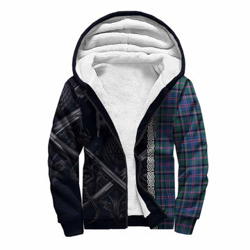 Cooper Tartan Sherpa Hoodie with Family Crest Cross Sword Thistle Celtic Vibes