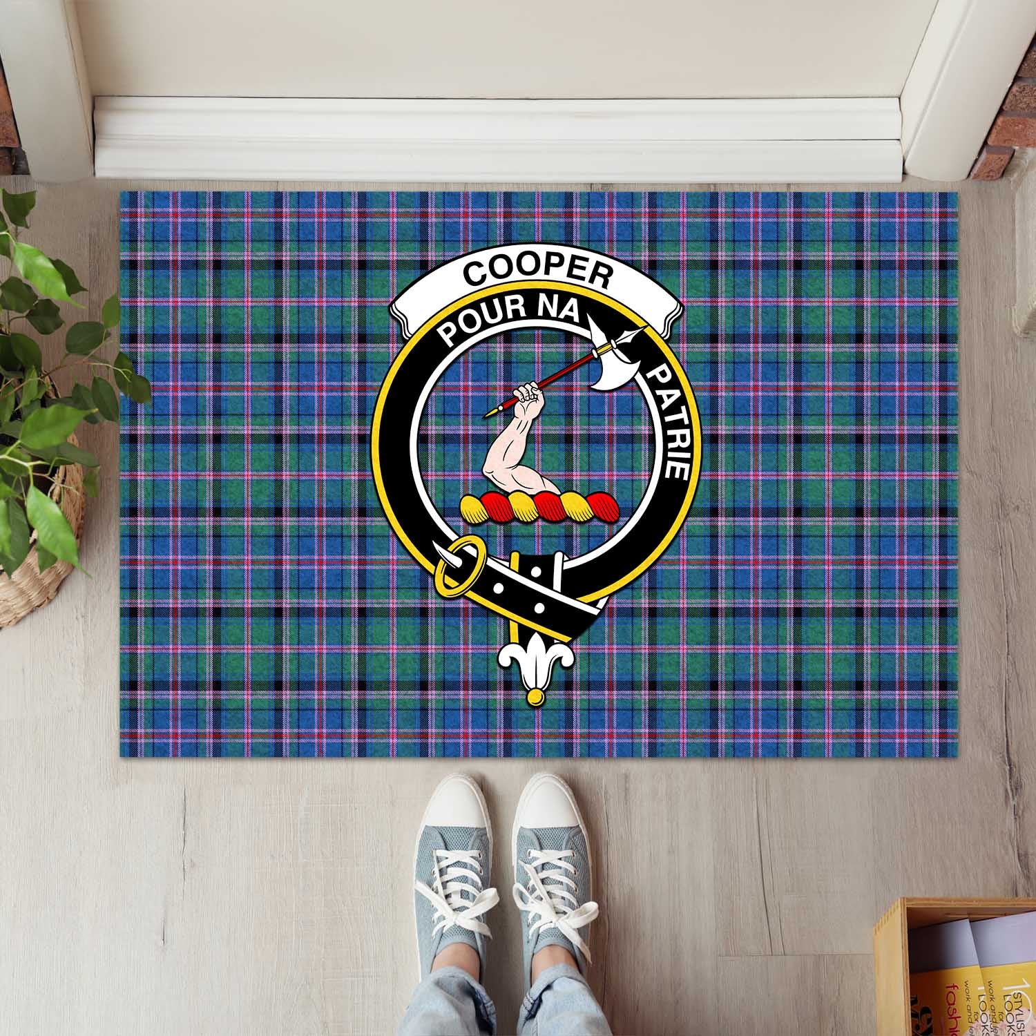 Cooper Tartan Door Mat with Family Crest - Tartanvibesclothing