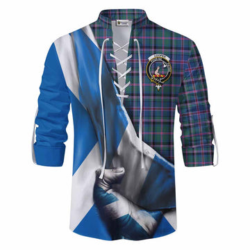 Cooper Tartan Ghillie Kilt Shirt with Family Crest Scotland Patriotic Style