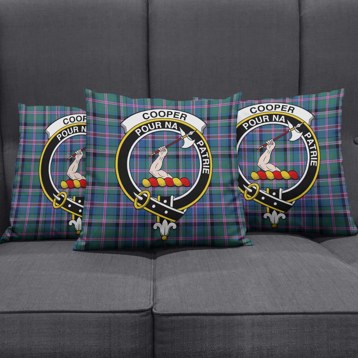 Cooper Tartan Pillow Cover with Family Crest Square Pillow Cover - Tartanvibesclothing