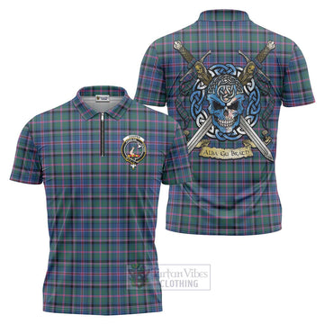 Cooper Tartan Zipper Polo Shirt with Family Crest Celtic Skull Style