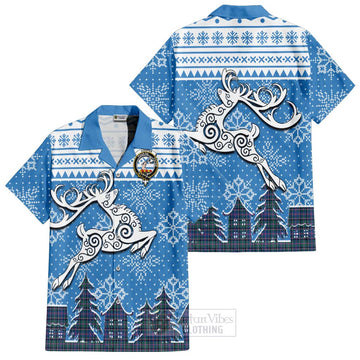 Cooper Clan Christmas Short Sleeve Button Shirt Celtic Reindeer Style