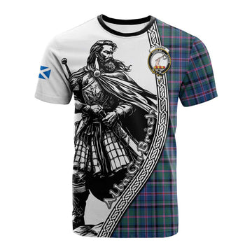 Cooper Tartan Clan Crest Cotton T-shirt with Highlander Warrior Celtic Style