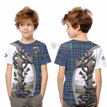 Cooper Tartan Kid T-Shirt with Family Crest and St. Andrew's Cross Accented by Thistle Vines