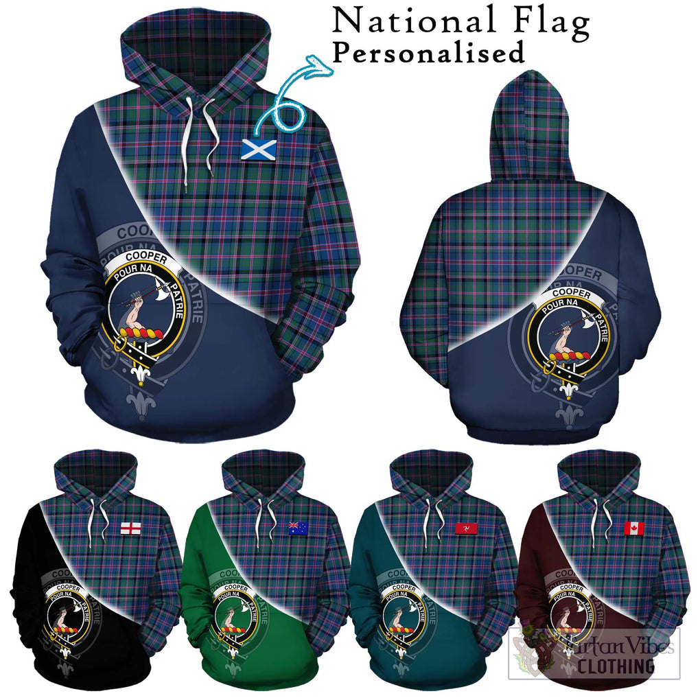 Cooper Tartan Hoodie with Personalised National Flag and Family Crest Half Style Zip Hoodie - Tartanvibesclothing Shop