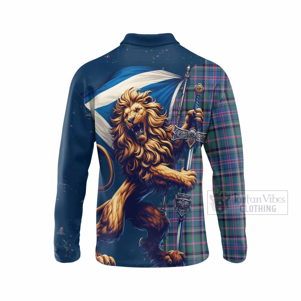 Tartan Vibes Clothing Cooper Tartan Family Crest Long Sleeve Polo Shirt with Scottish Majestic Lion