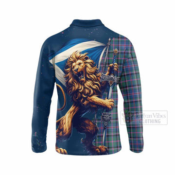 Cooper Tartan Family Crest Long Sleeve Polo Shirt with Scottish Majestic Lion