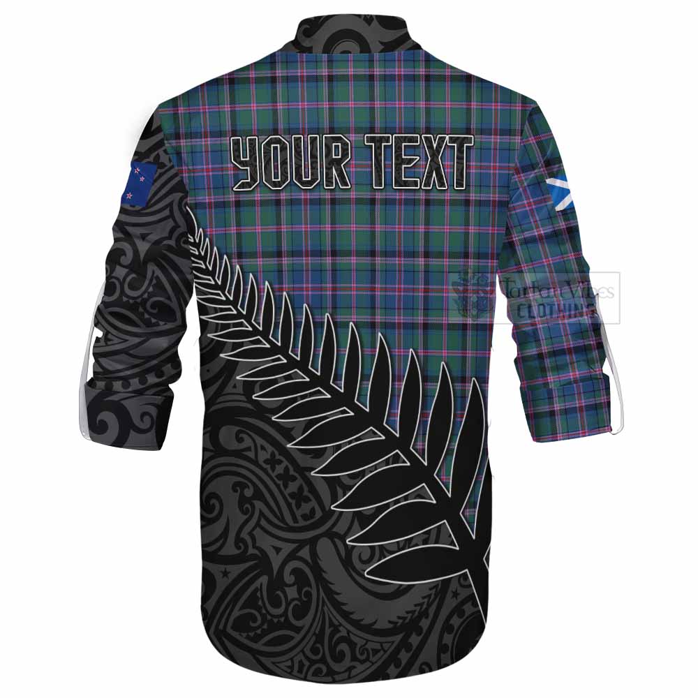 Tartan Vibes Clothing Cooper Crest Tartan Ghillie Kilt Shirt with New Zealand Silver Fern Half Style