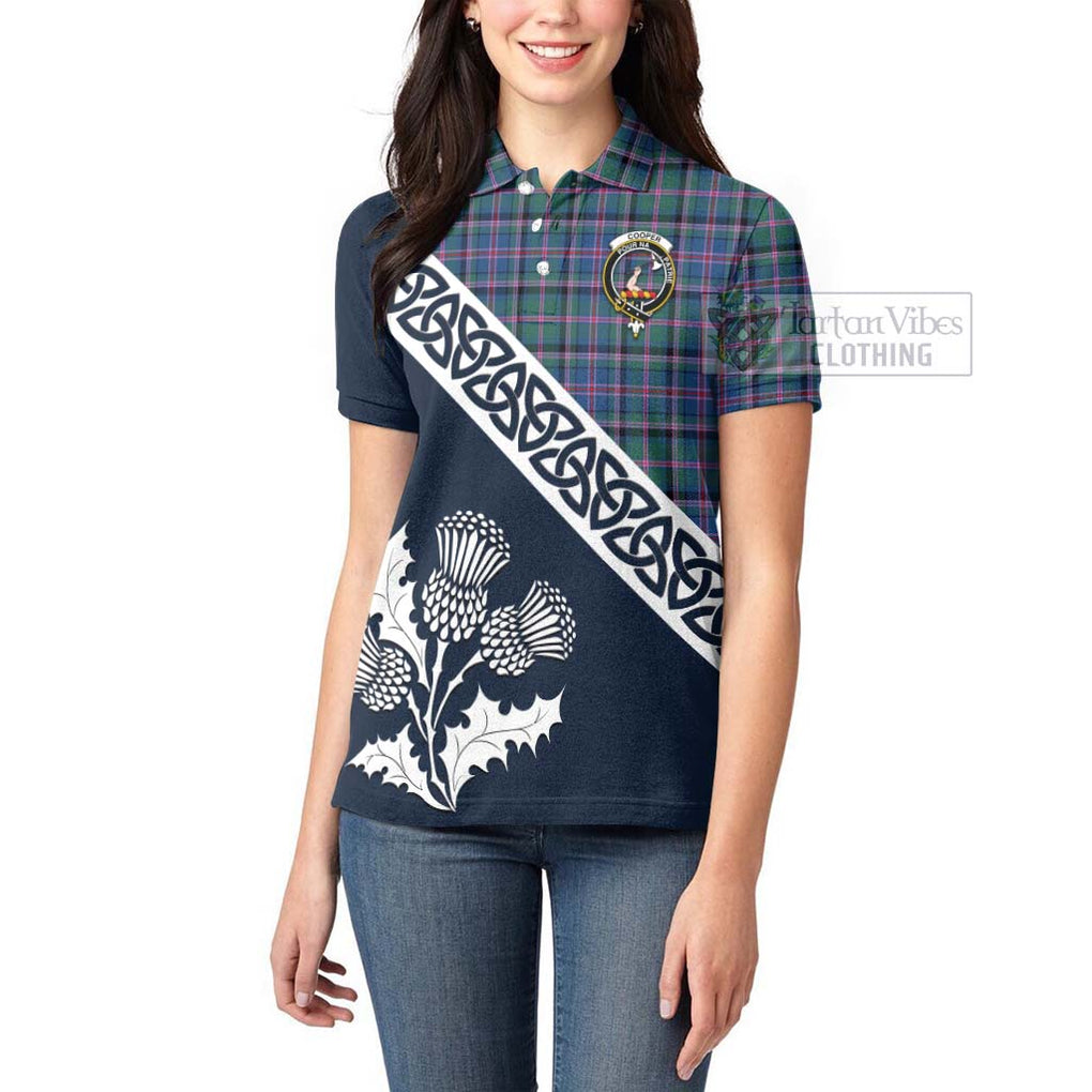 Tartan Vibes Clothing Cooper Tartan Women's Polo Shirt Featuring Thistle and Scotland Map