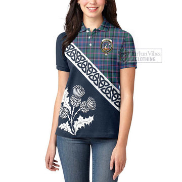 Cooper Tartan Women's Polo Shirt Featuring Thistle and Scotland Map