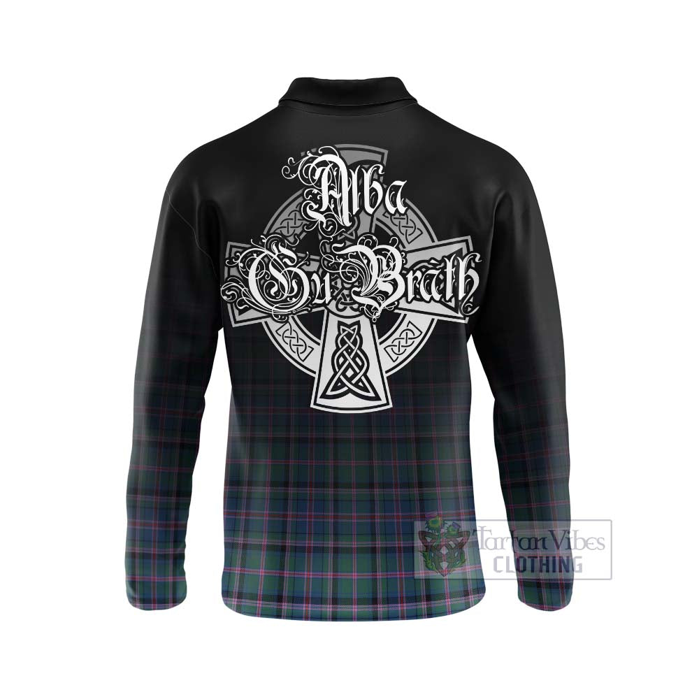 Tartan Vibes Clothing Cooper Tartan Long Sleeve Polo Shirt Featuring Alba Gu Brath Family Crest Celtic Inspired